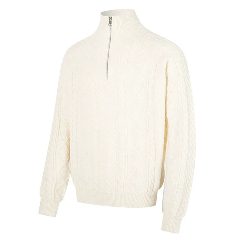 Women's Cable Knit Pullover with Short Zipper and Stand-Up Collar Amarae