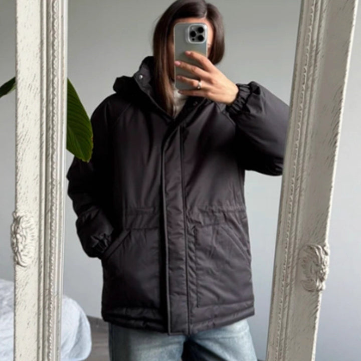 Women’s quilted parka with high collar, fitted drawstring and hood Amarae