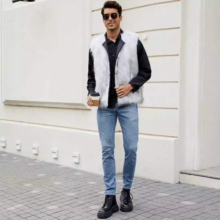 Men's faux fur vest with modern cut and practical pockets Lune London