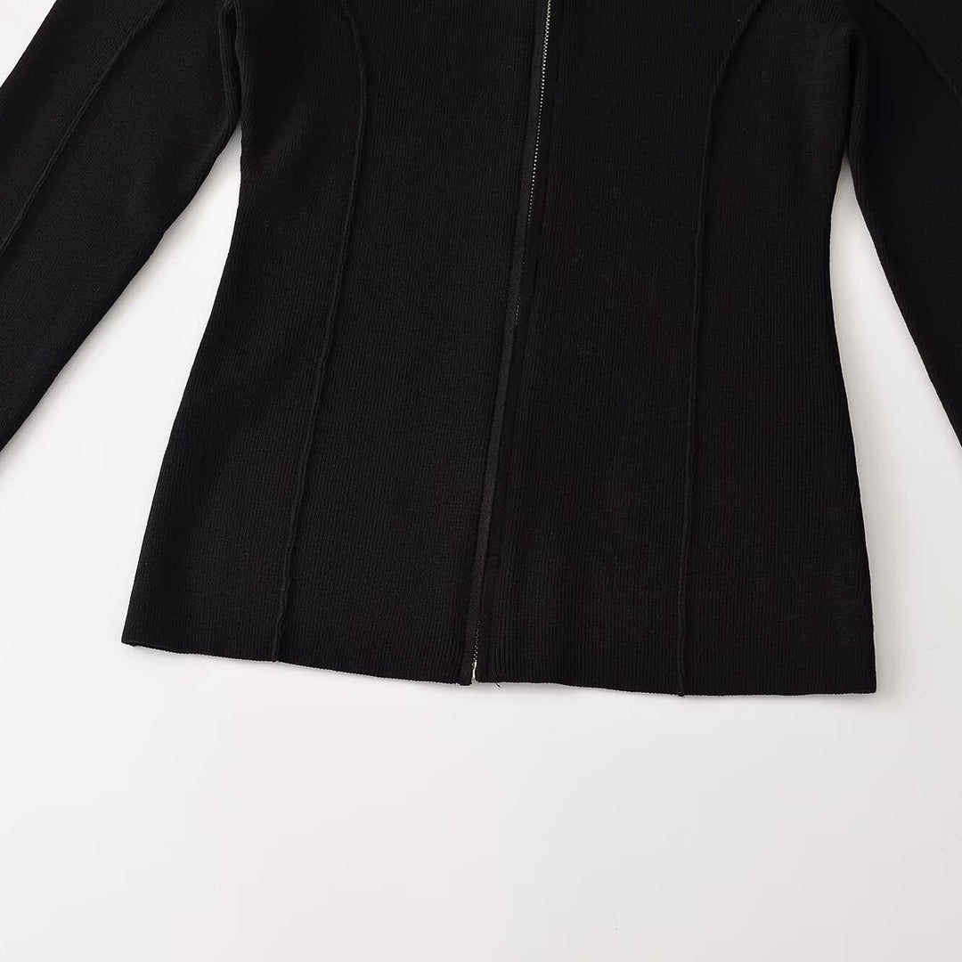Ladies fitted fine knit jacket with stand-up collar and full-length zipper Amarae