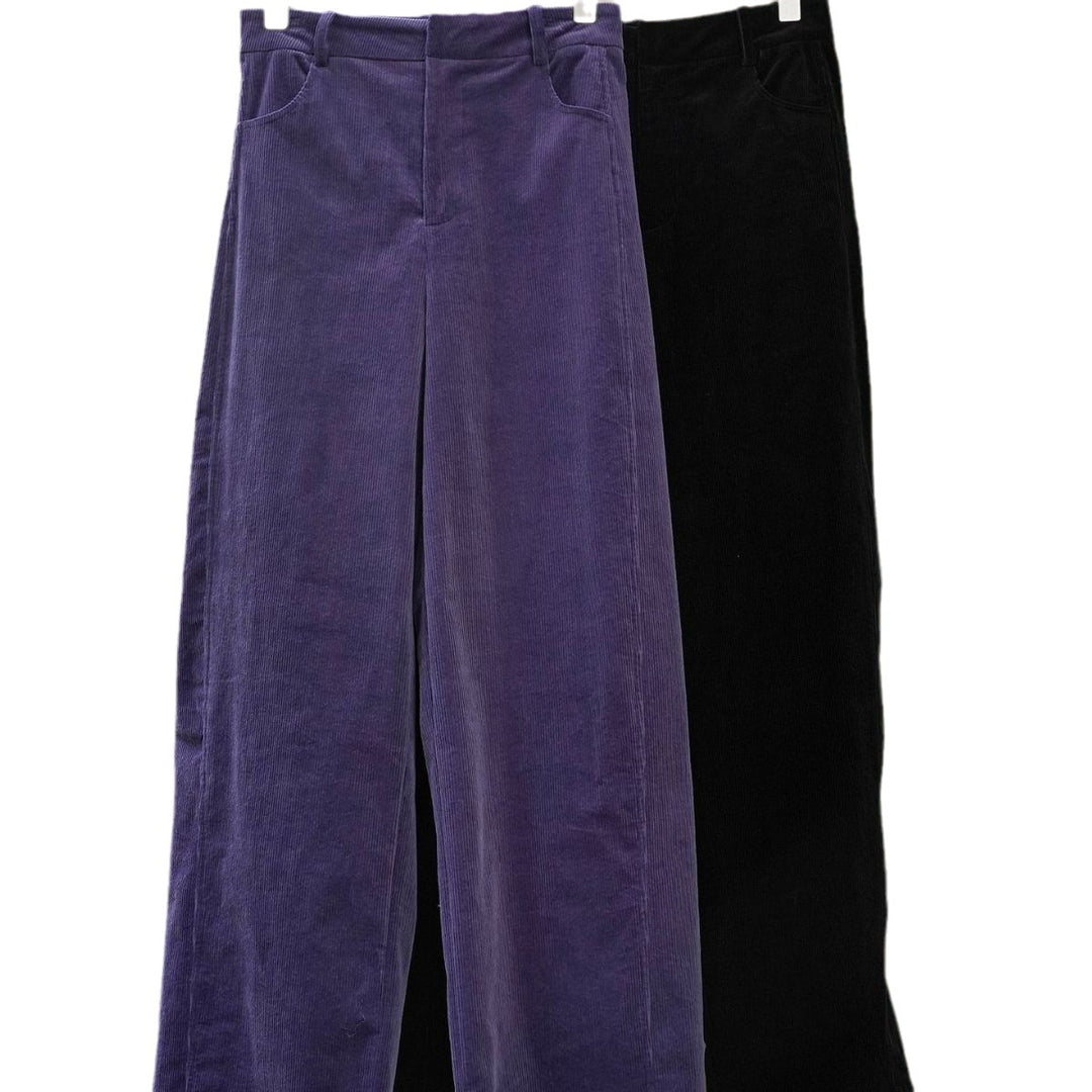 Women High-waisted Cord Velour Palazzo Pants with Wide Leg Amarae