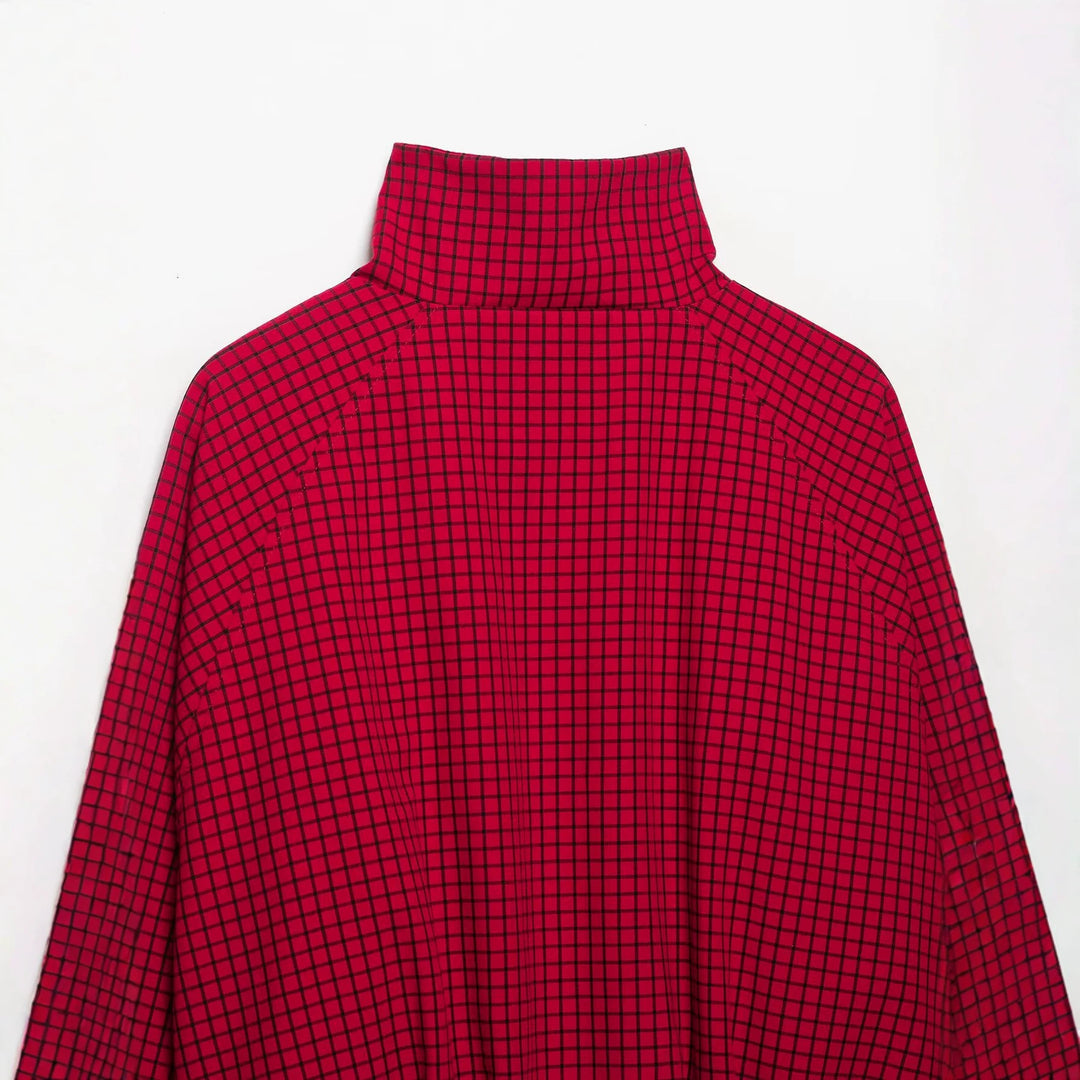 Women's Cropped Transition Jacket with High Funnel Collar, Check Pattern and Elastic Hem Amarae