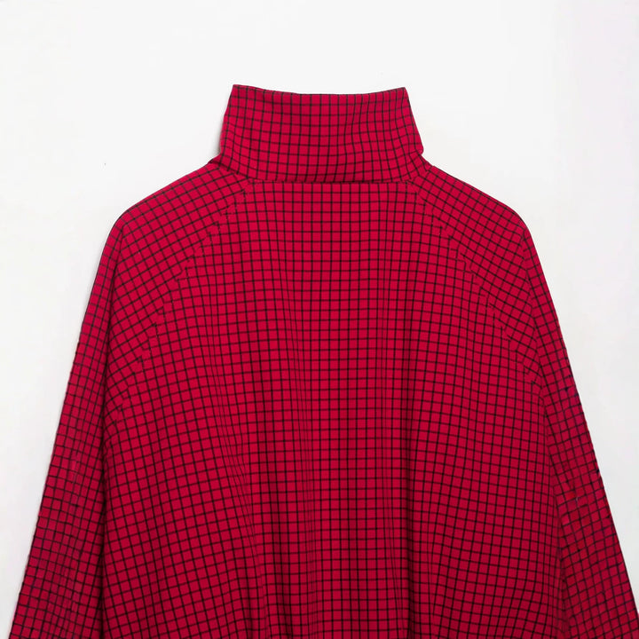 Women's Cropped Transition Jacket with High Funnel Collar, Check Pattern and Elastic Hem Amarae