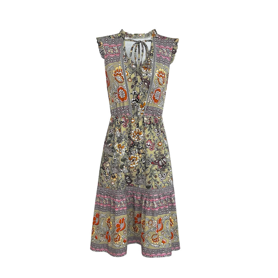 Chic Floral Print Boho Midi Dress