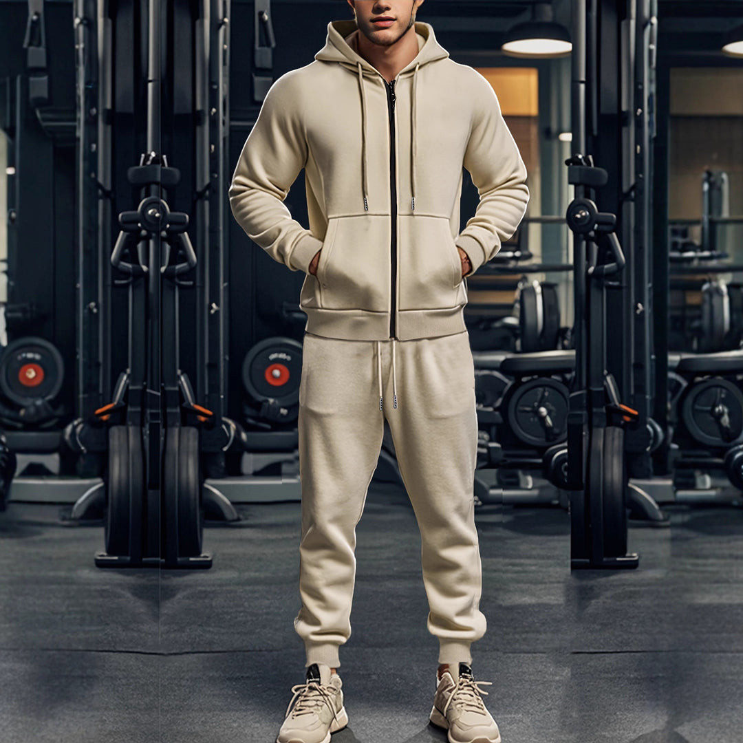 Men's sporty hoodie and jogger pants set with full zip and elastic waist Lune London