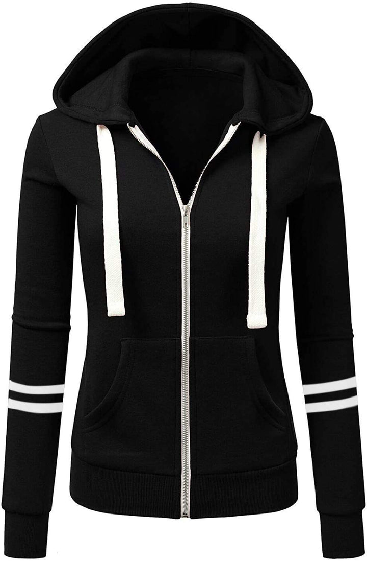 Women's hoodie jacket with zipper, kangaroo pocket and contrast stripes Amarae