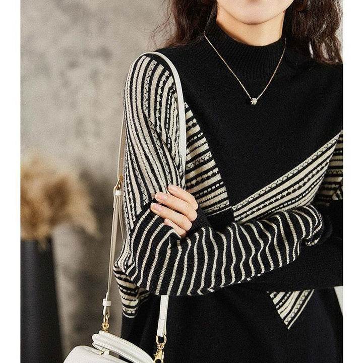Pull en maille pour femmes avec motif géométrique et franges