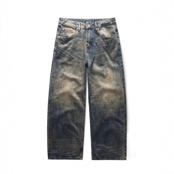 Men's Loose Straight Vintage Denim Jeans with Used Wash Amarae