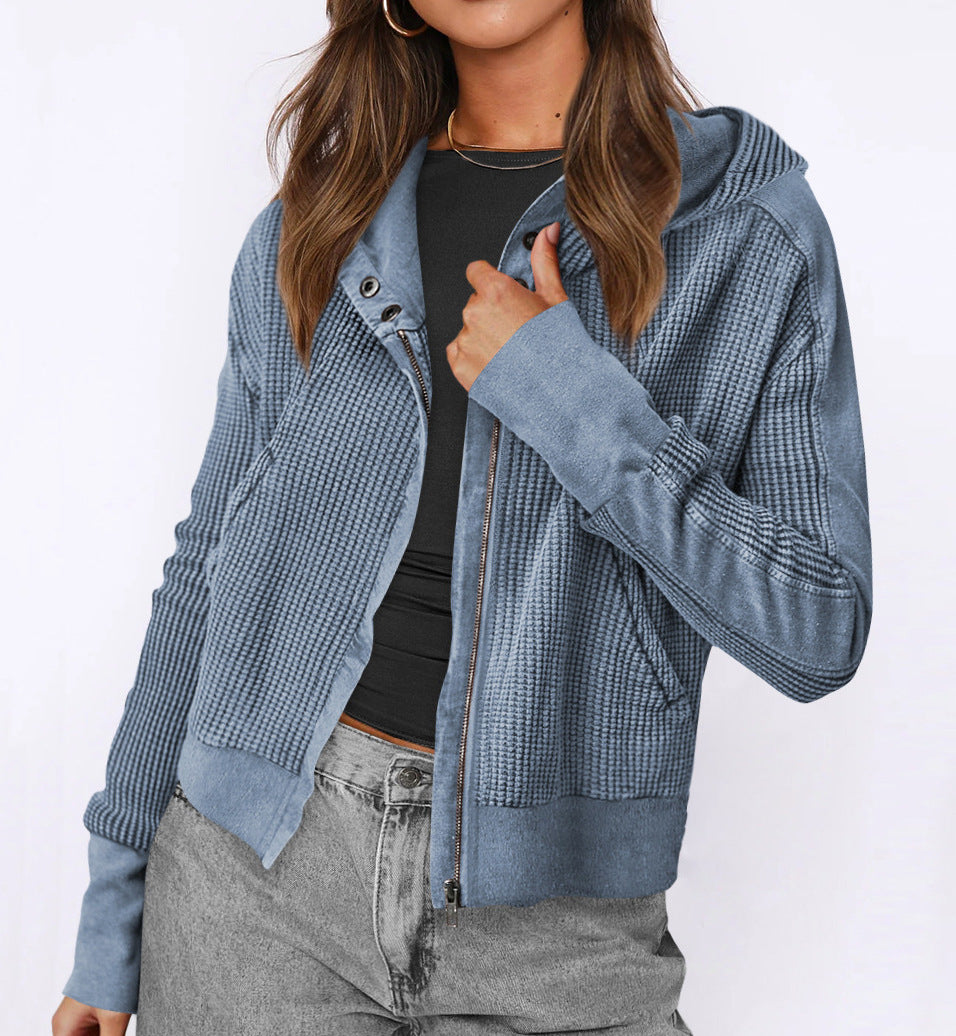 Casual zip-up jacket for women with hood and textured design Amarae
