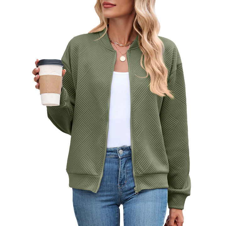 Ladies casual knit jacket with textured pattern and practical pockets Lune London