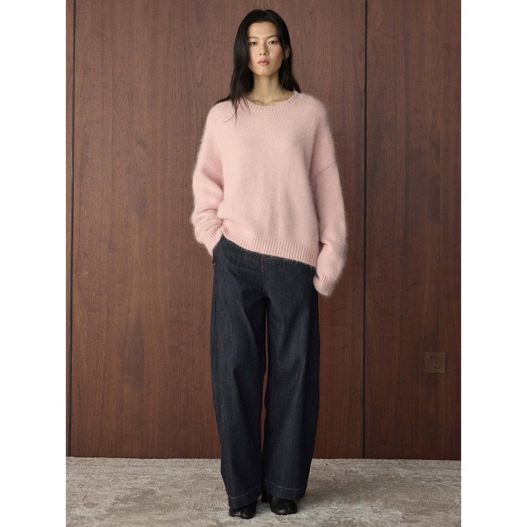Women's chunky round neck pullover in mohair look with boxy silhouette Amarae