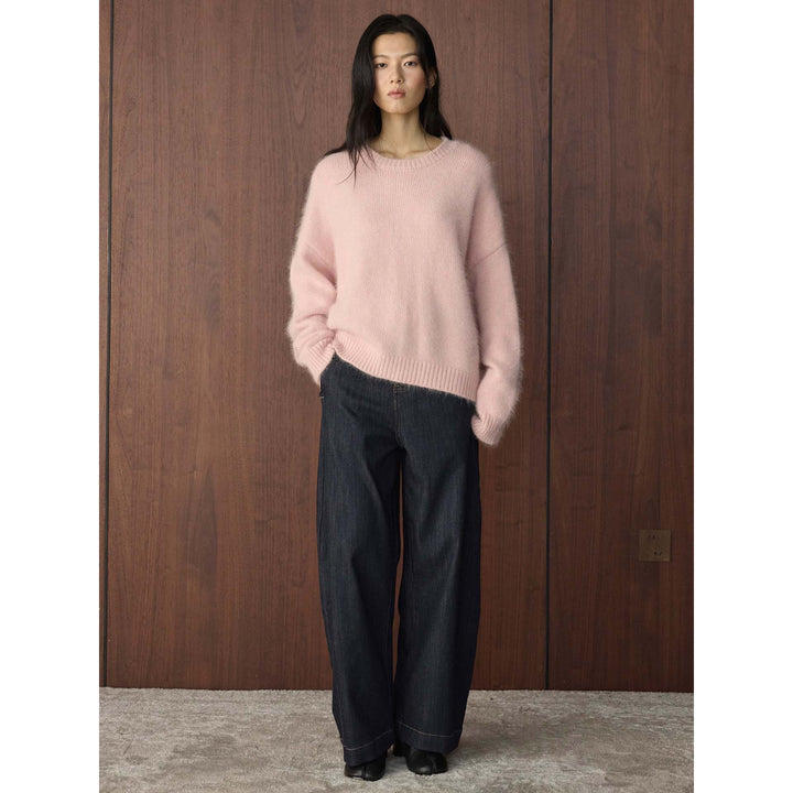 Women's chunky round neck pullover in mohair look with boxy silhouette Amarae