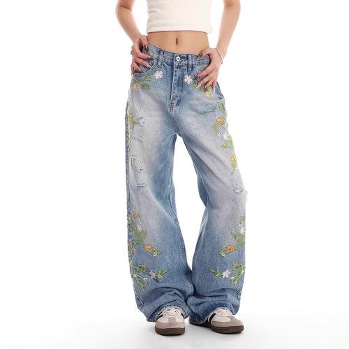 Ladies embroidered wide Denim jeans Amarae