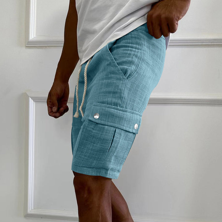 Shorts cargo pour hommes en mélange de lin respirant avec poches latérales pratiques Lune London