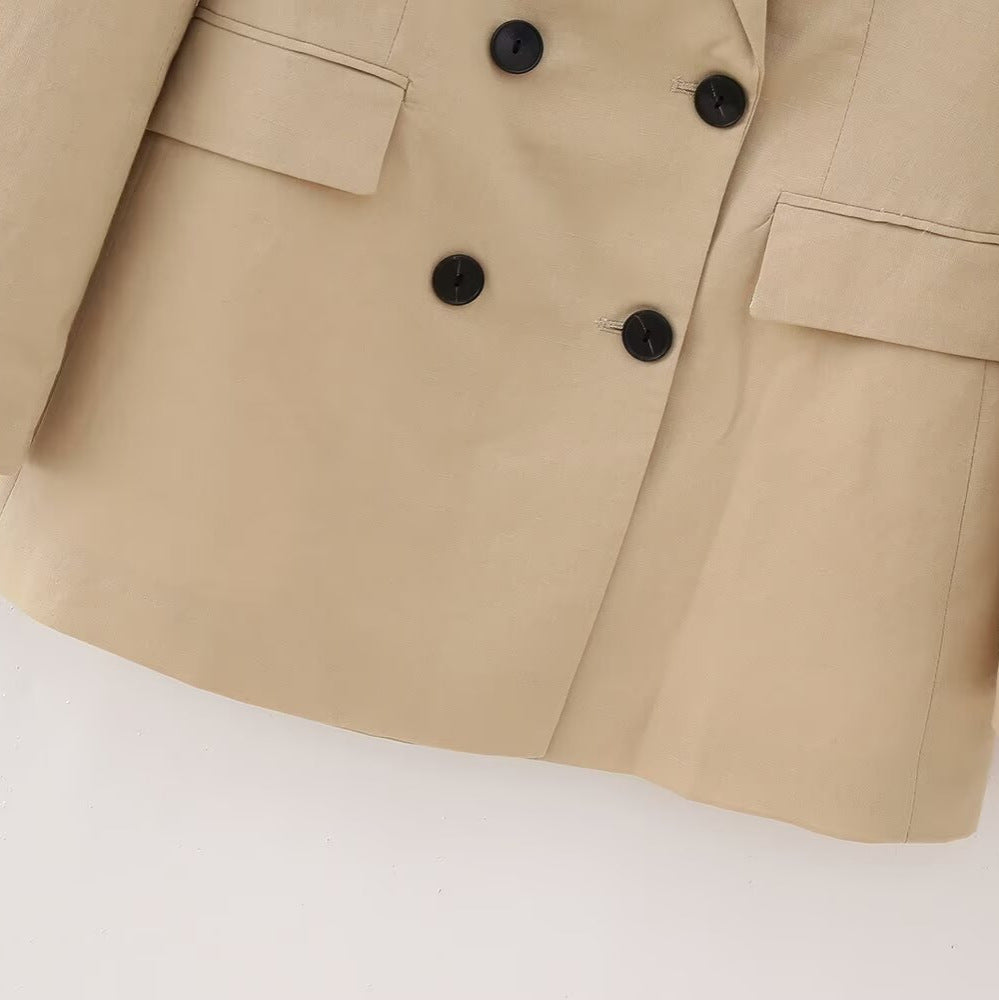 Women's Double-Breasted Longline Blazer with Structured Tailoring and Extended Hem