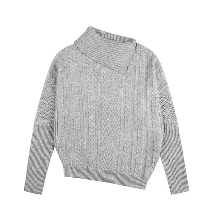 Women's asymmetrical cable knit sweater with diagonal turtleneck and oversized fit Amarae
