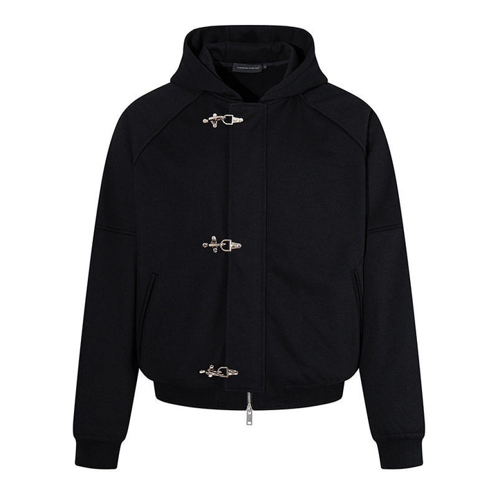 Women's hooded sweatshirt jacket in bomber style with carabiner buckle closure Amarae