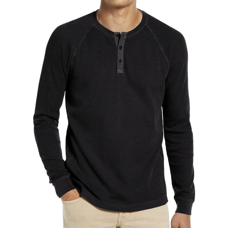 Men's Long Sleeve Henley T-Shirt in Breathable Cotton Blend with Button Placket Lune London