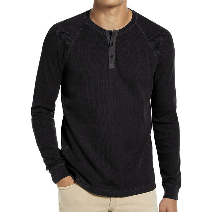 Men's Long Sleeve Henley T-Shirt in Breathable Cotton Blend with Button Placket Lune London