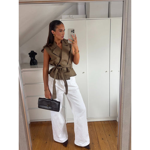 Women’s Sleeveless Tailored Trench Vest with Ties & Shoulder Flaps Amarae