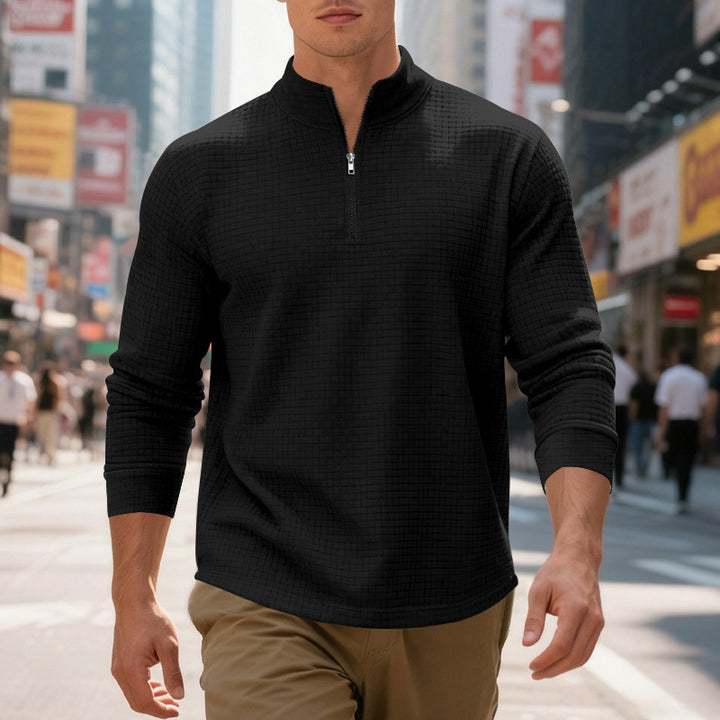 Sporty men's sweater with half-zip and textured surface Lune London