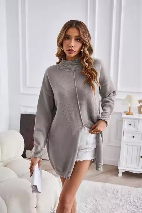 Oversized knitted pullover for women with high collar Lune London