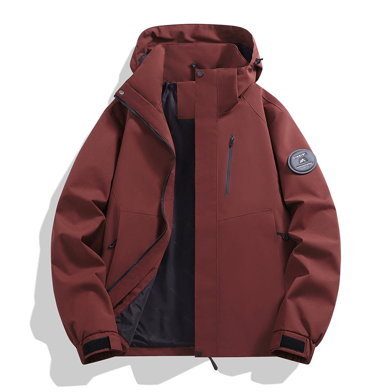 Men's softshell performance jacket with removable hood, concealed full-length zipper, and ergonomic cut Amarae