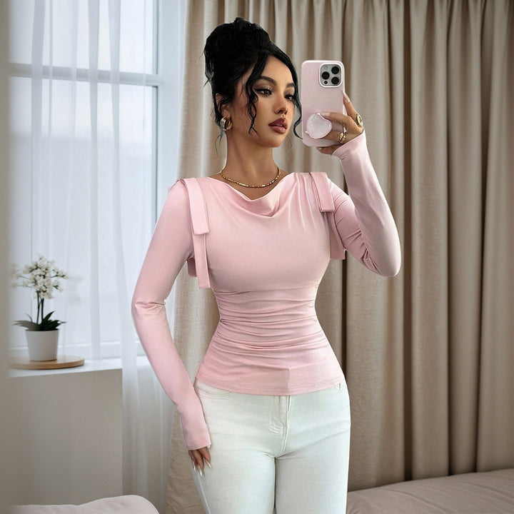 Haut ajusté à manches longues pour femme avec des éléments de volants décoratifs Chic & Stil