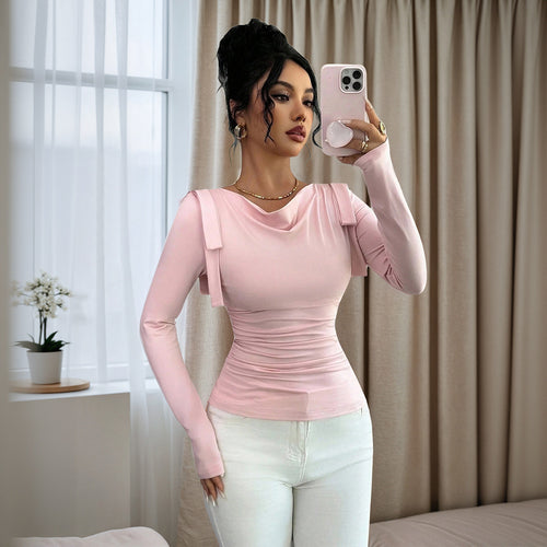 Haut ajusté à manches longues pour femme avec des éléments de volants décoratifs Chic & Stil