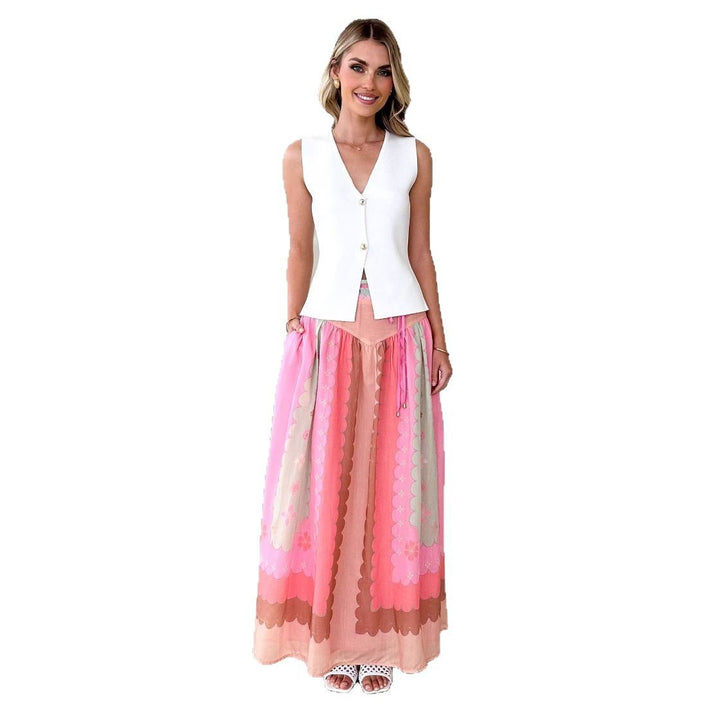 Boho long skirt for women with floral design and tie at the waist Chic & Stil