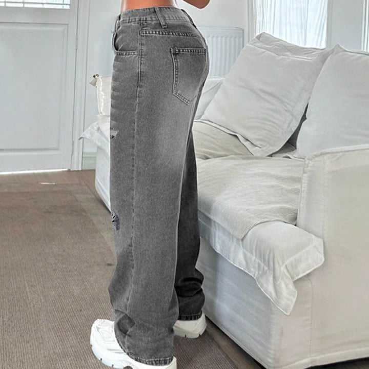 Women's High-Waisted Loose Destroyed Jeans with Straight Leg Amarae