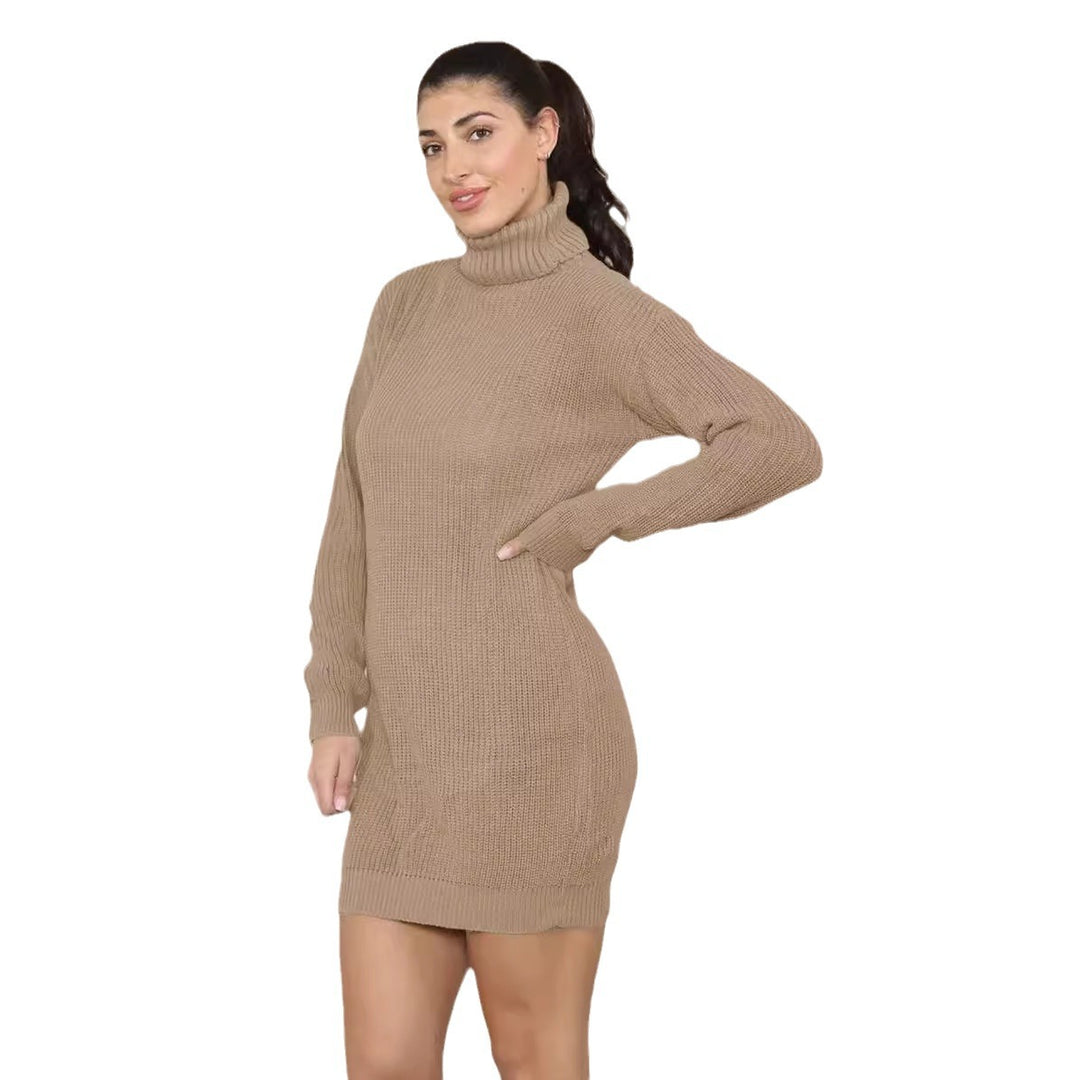 Knit dress for women with high collar and textured material Lune London