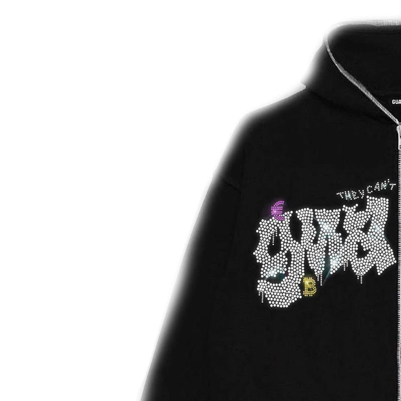 Women's hoodie with elegant glitter design and full-length zipper Lune London