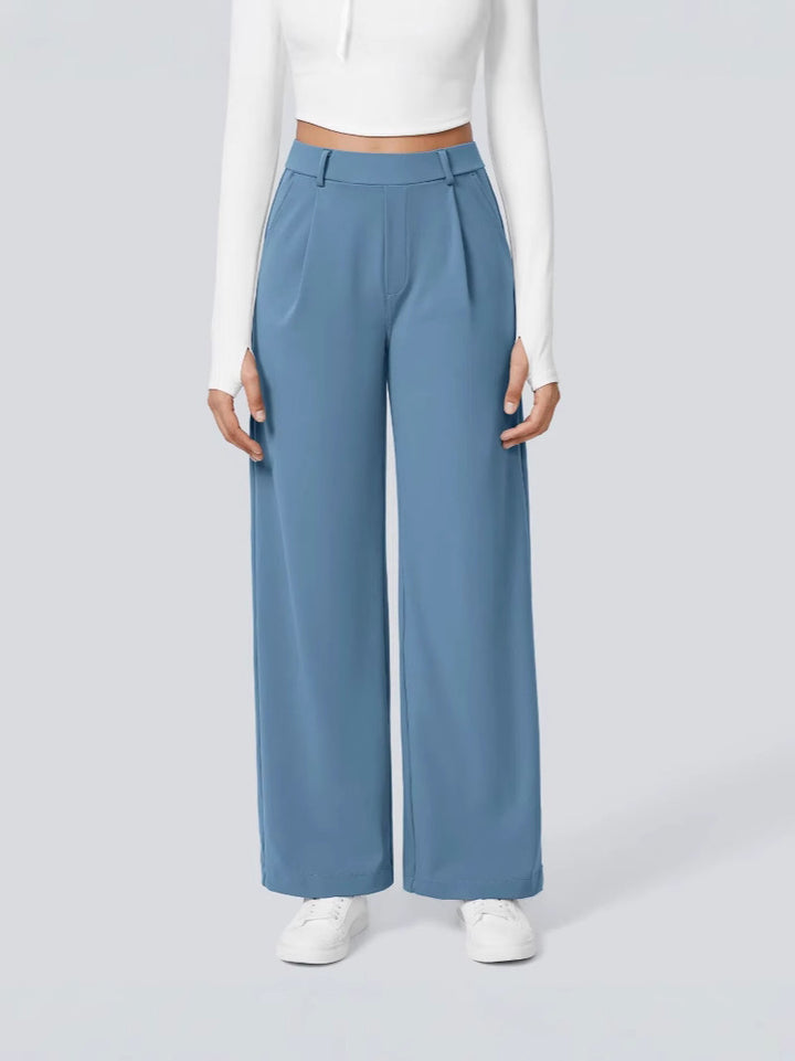 Ladies Elegant High-Waist Palazzo Pants with Front Pleats and Side Pockets Amarae