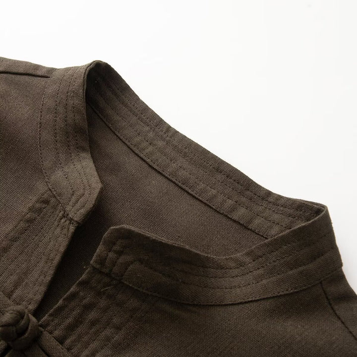 Ladies wide blouse jacket with stand collar and knot closure Amarae