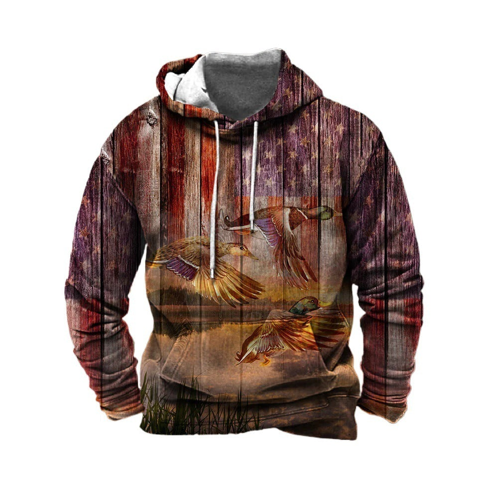 Hooded sweatshirt for men with impressive wild animal print and patriotic accents Lune London