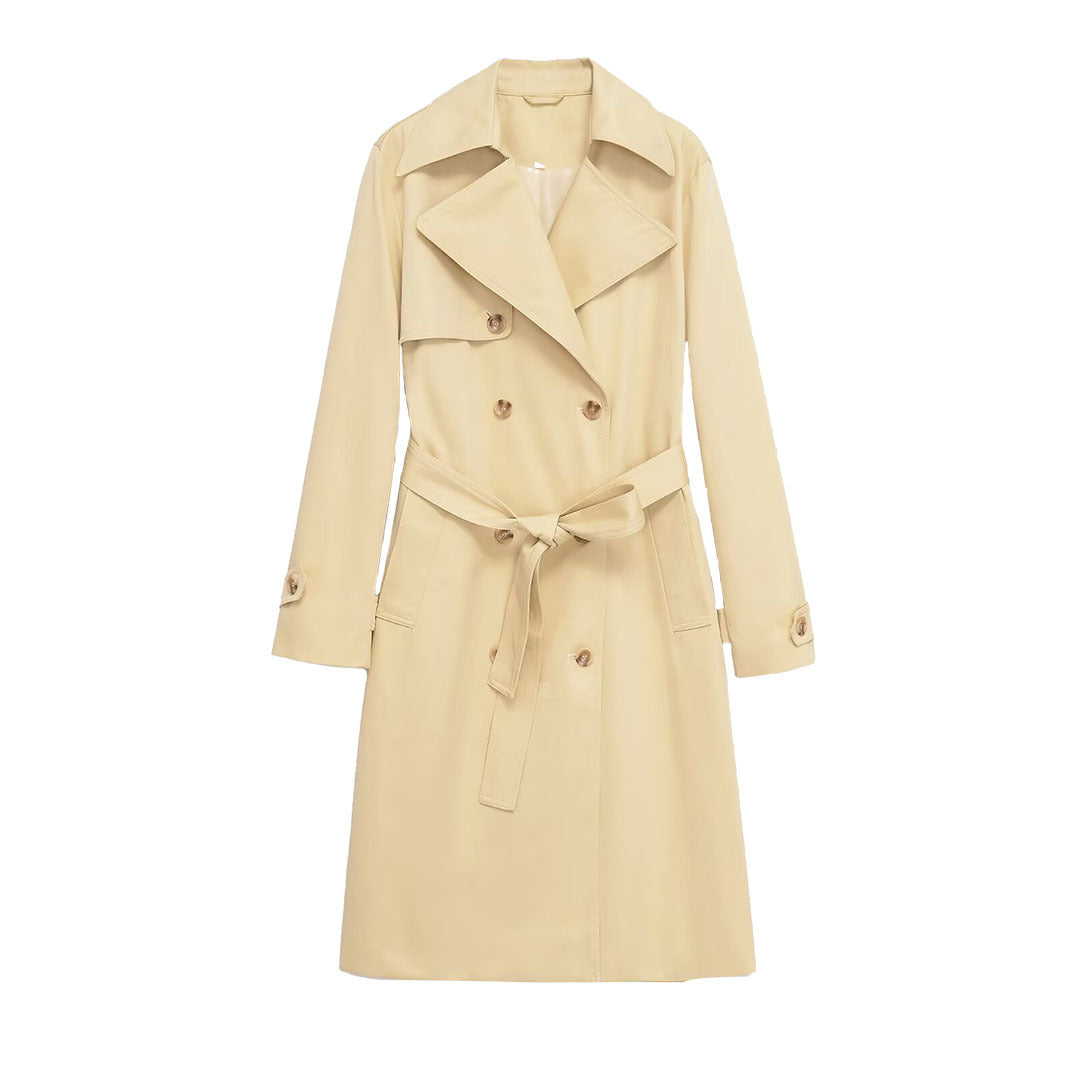 Women's midi trench coat made of lightweight functional fabric with tied belt and storm flap Amarae