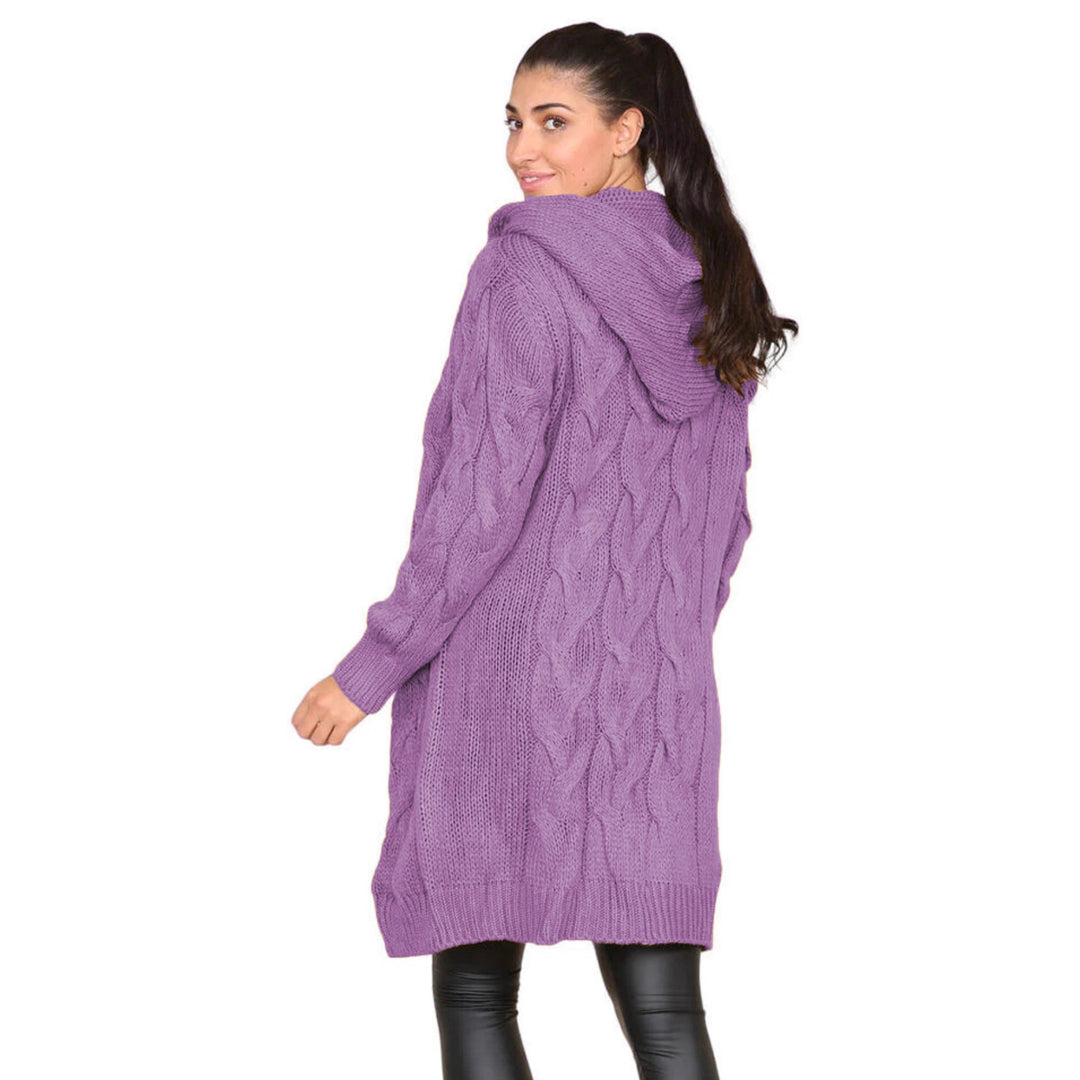 Manteau en tricot pour femme avec capuche et motif en câble texturé Chic & Stil