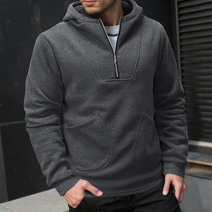 Men's sporty hooded sweatshirt with high collar and practical zippers Lune London