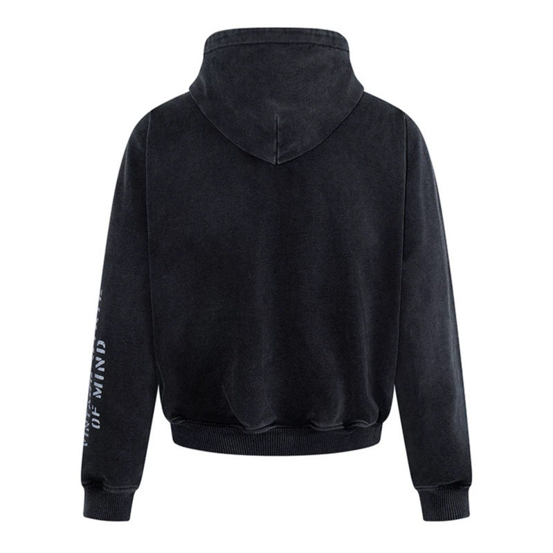Men's hoodie zip jacket in vintage look with statement print and destroy details Amarae