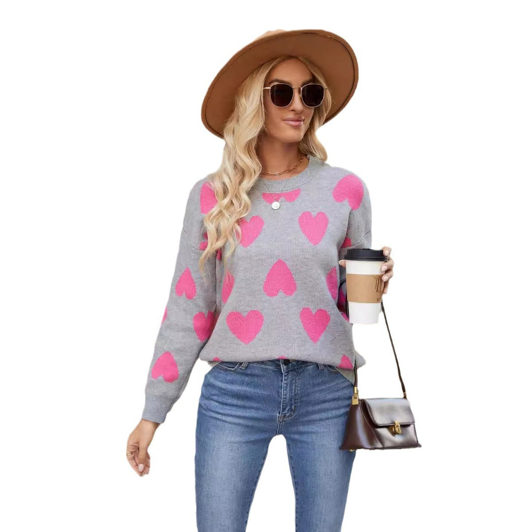 Pull pour femmes avec motif en cœur et coupe décontractée