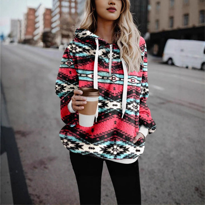 Women's cozy hooded sweatshirt with trendy geometric pattern Lune London