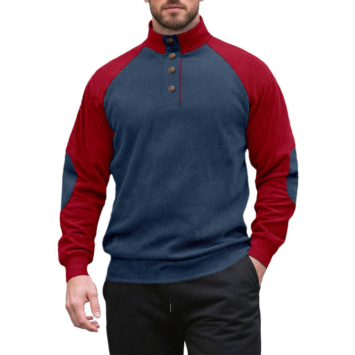Knitted sweater for men with modern high collar and button placket Lune London