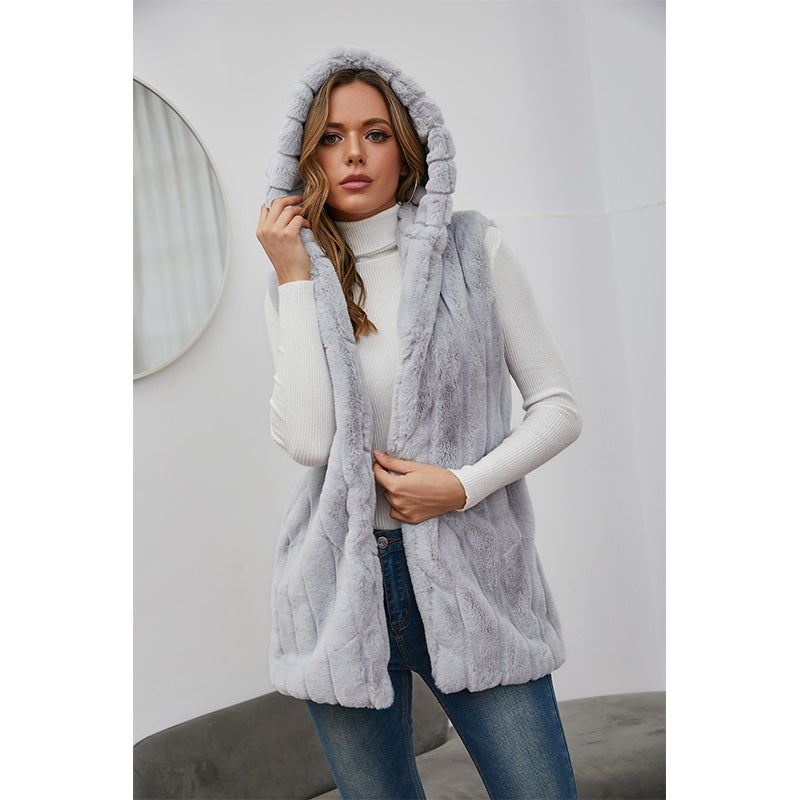 Ladies Elegant Hooded Faux Fur Vest Lune London