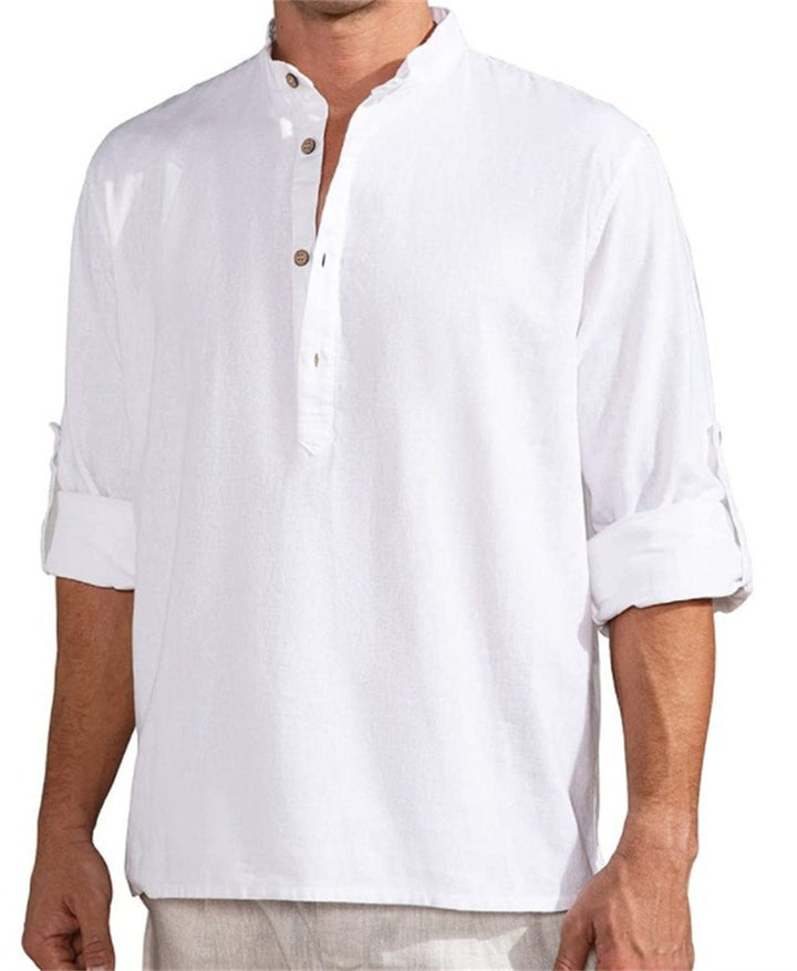 Linen shirt for men with a high collar and practical button details Lune London