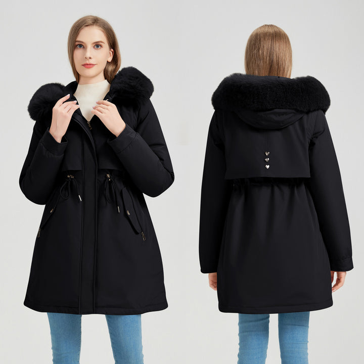 Ladies functional insulated parka with removable faux fur collar and adjustable waist Lune London