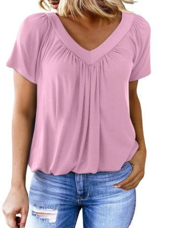 Lune London Women's Pleated V Neck Casual Top