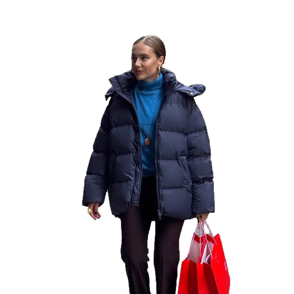 Women's Oversized Quilted Puffer Jacket with Removable Hood and Two-Way Zipper Amarae