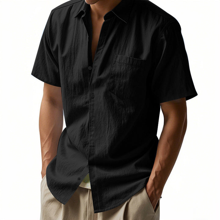 Short sleeve linen shirt for men with structured design and practical chest pocket Lune London