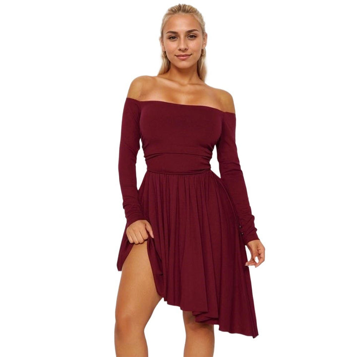 Robe midi femme dénudée des épaules avec ourlet asymétrique et manches longues Chic & Stil
